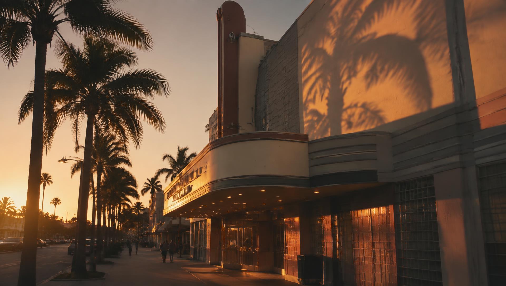 Evening light on a mid-century theatre facade in Florida